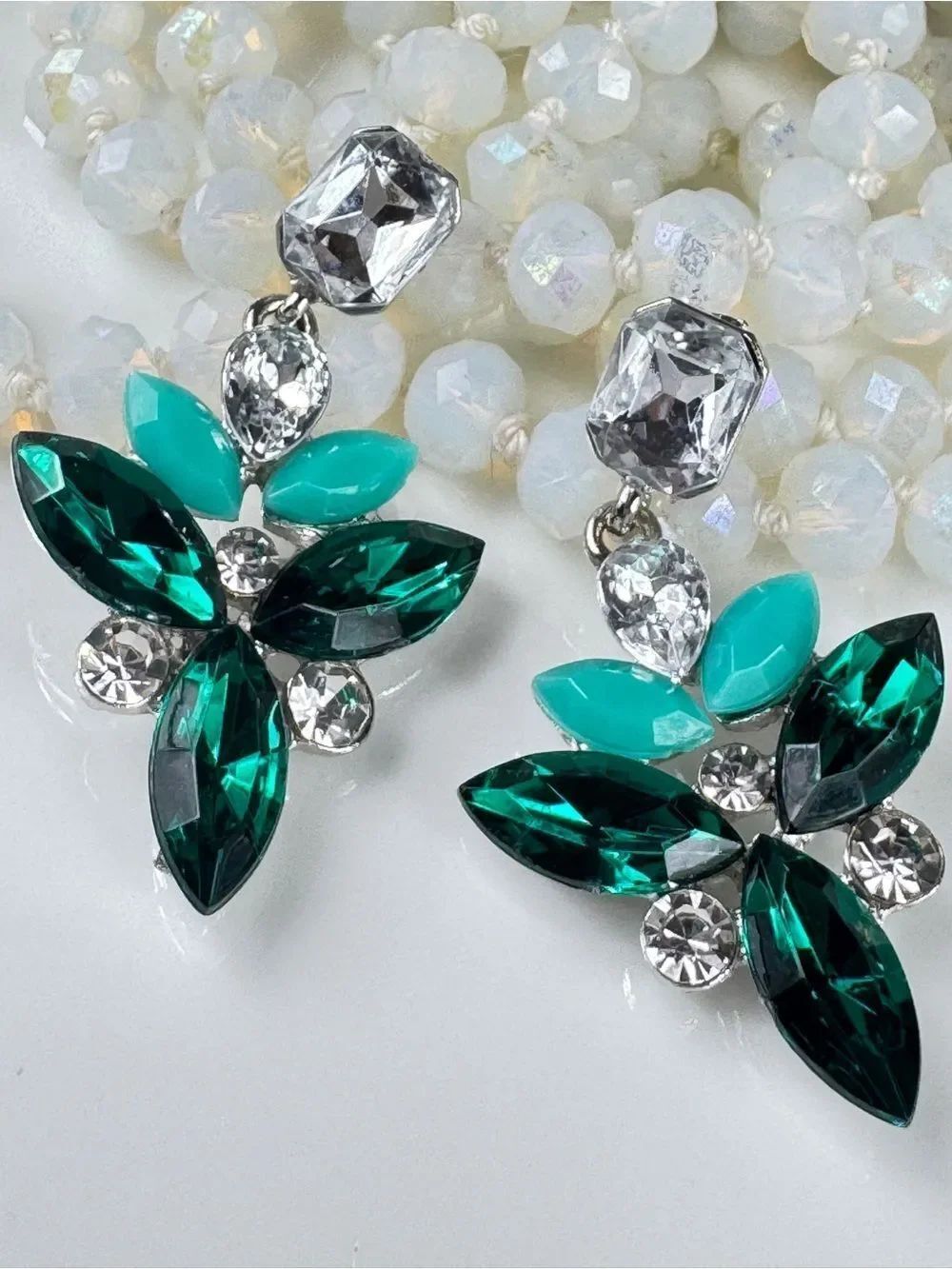 Zara Emerald and Teal Crystal Drop Earrings
